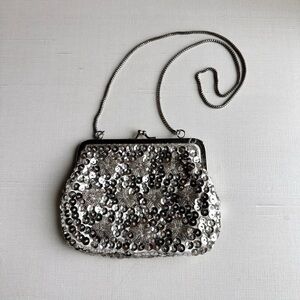 Silver Sequin Evening Crossbody Bag Vintage